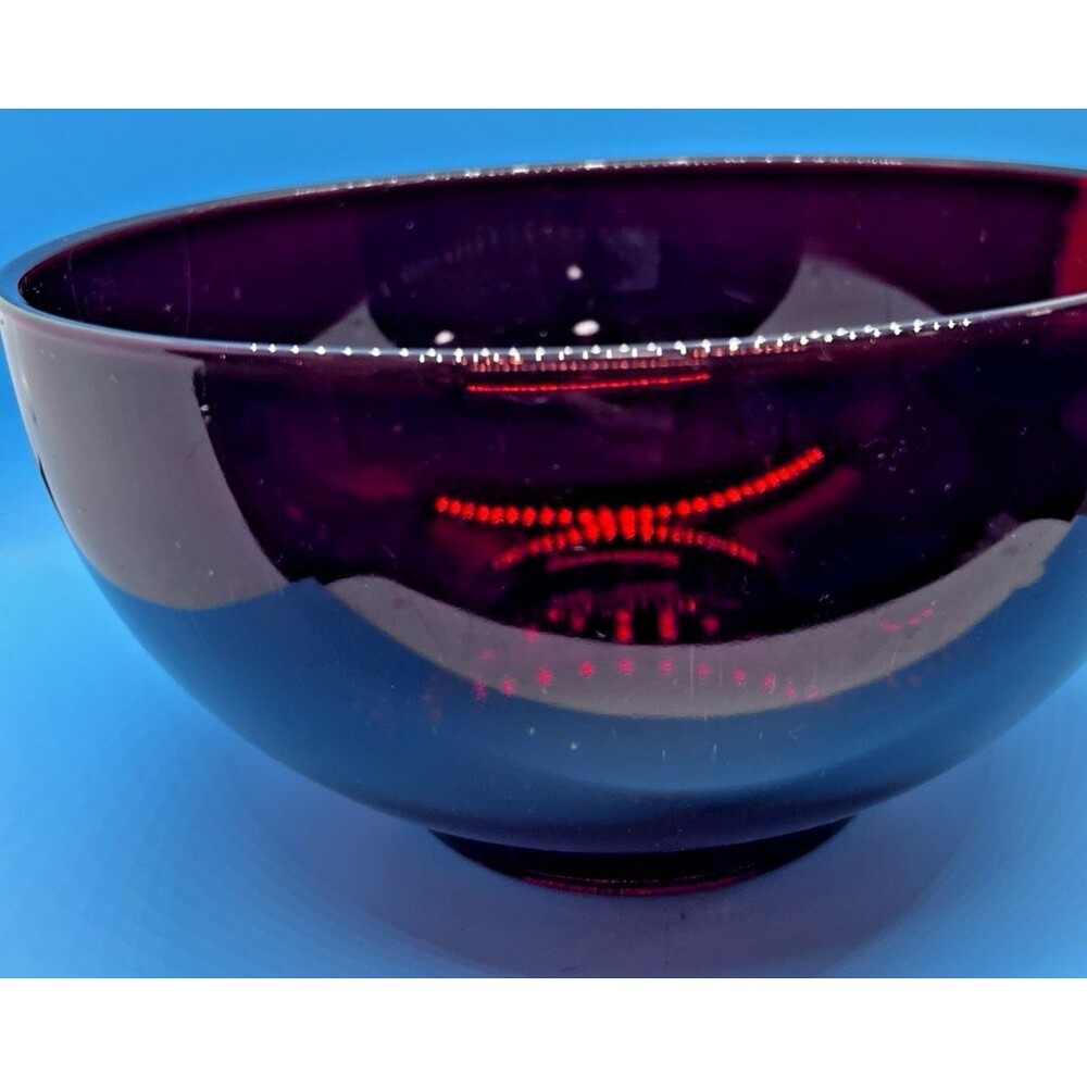 Vintage Ruby Red Glass Punch Bowl Round Anchor Hocking 9.5"